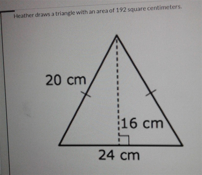 If Heather's triangle is dilated by a scale factor of 1\2,what is the area of the-example-1