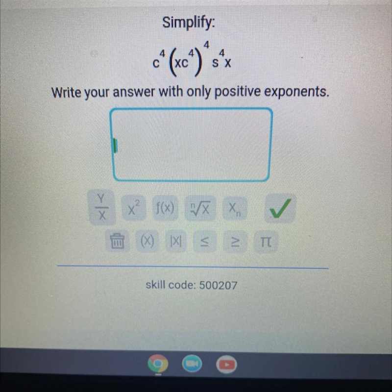 Simplify c^4(xc^4) ^4 s^4 x Write your answer with only positive exponents-example-1