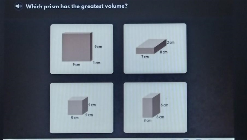 Which three measurements could be the lengths of the sides of a triangle? A.9cm 1cm-example-1