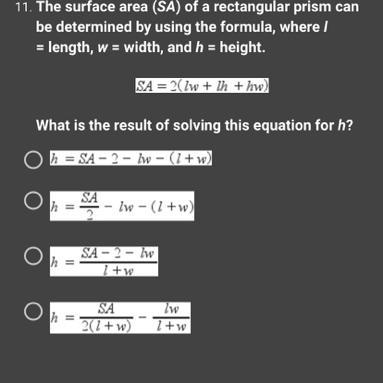 The surface area (SA) of a rectangular prism can be determined by using the formula-example-1