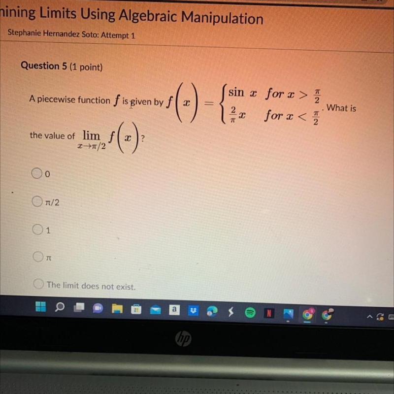 A piecewise function is given by f(x)what is the value of lim f (x)-example-1