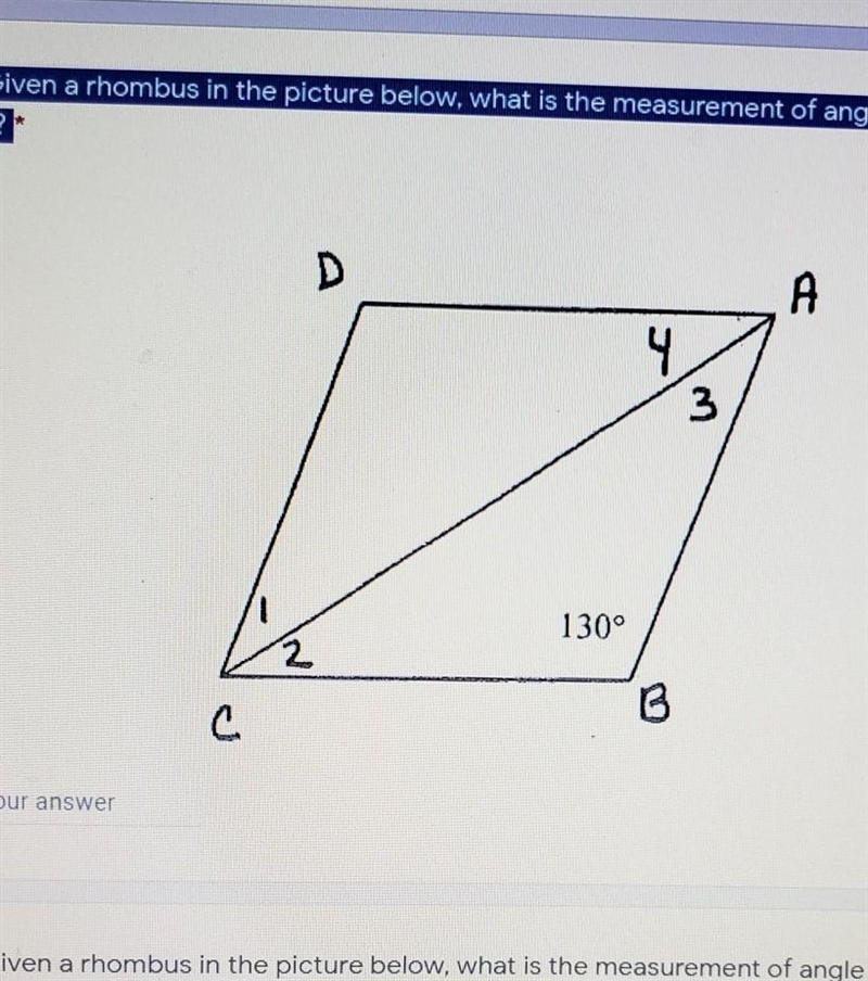 Given a rhombus in the picture below,what is the measurement of angle 1?-example-1