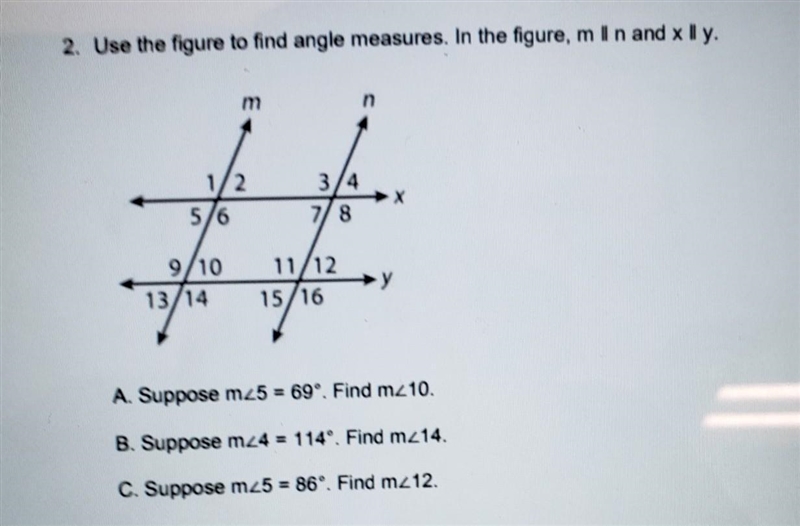 2. Use the figure to find angle measures. In the figure, m ll n and x ll y. A. Suppose-example-1