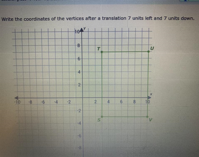 Write the coordinates of the vertices after a translation 7 units left and 7 units-example-1