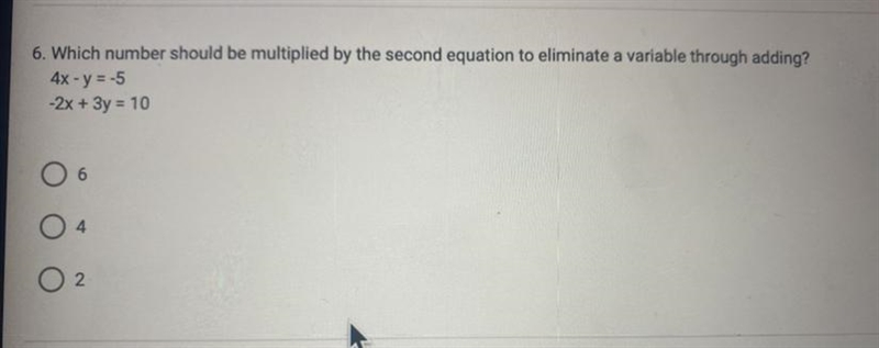 Which number should be multiplied by the second equation to eliminate a variable through-example-1