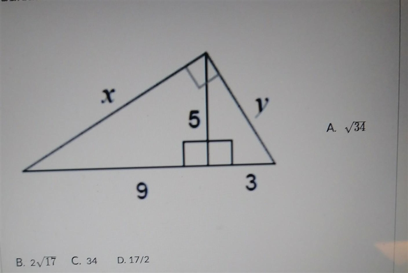 Given the triangle below, write the value of y in simplest radical form:-example-1