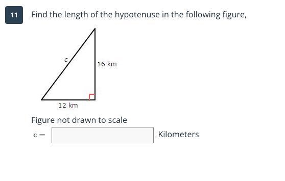 Please help! Find the length of the hypotenuse in the following figure,-example-1