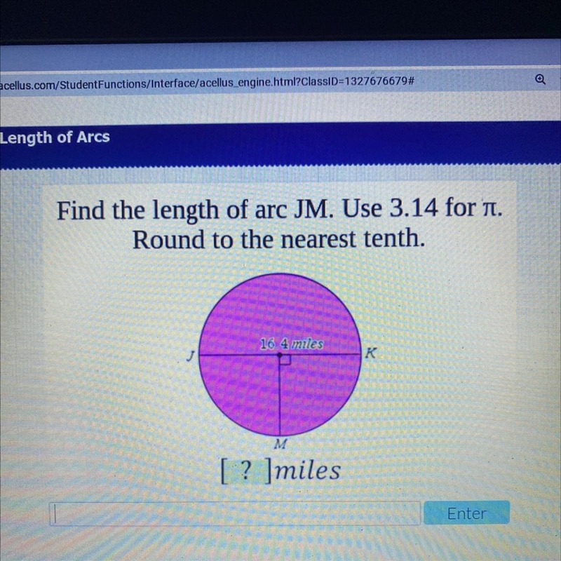 Find the length of arc JM. use 3.14 for pi. round to nearest tenth-example-1