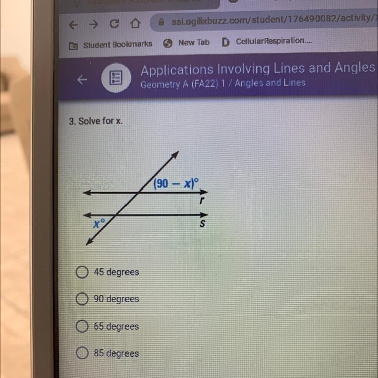 Solve for x 45 degrees 90 degrees 65 degrees 85 degrees-example-1