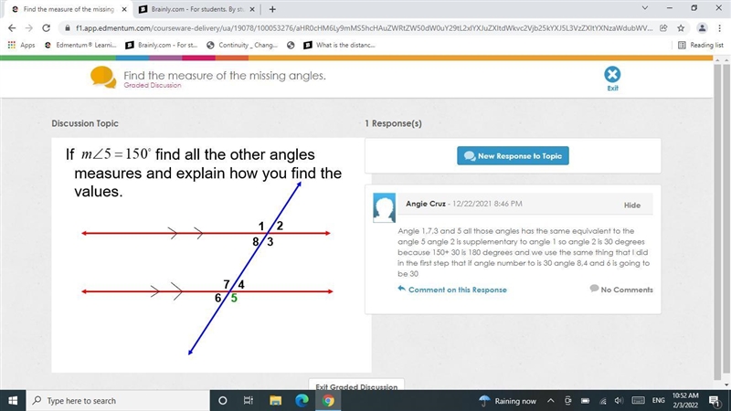 Angle 1,7,3 and 5 all those angles has the same equivalent to the angle 5 angle 2 is-example-1