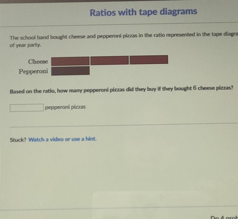 The school band brought cheese and pepperoni pizzas in ratio represented in the tape-example-1