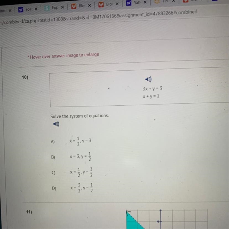 Solve the system of equations. 3x +y = 3 x + y = 2-example-1