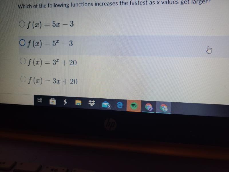 Which of the following functions increases the fastest as x values get larger? of-example-1