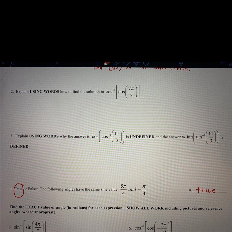 3. Explain USING WORDS why the answer to cos coswo colcos (1)is UNDEFINED and the-example-1