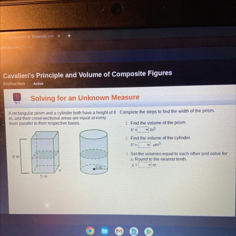 A rectangular prism and a cylinder both have a height of 8m, and their cross-sectional-example-1