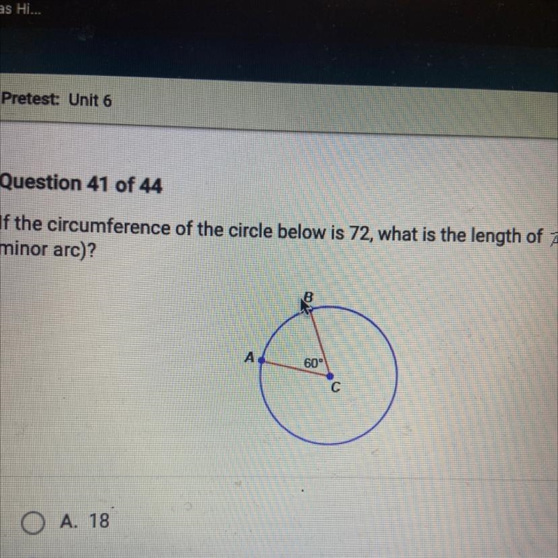 If the circumference of the circle below is 72, what is the length of AB (the mirror-example-1