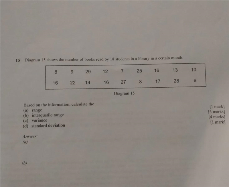 Diagram 15 shows the number of books read by 18 students in a library in a certain-example-1