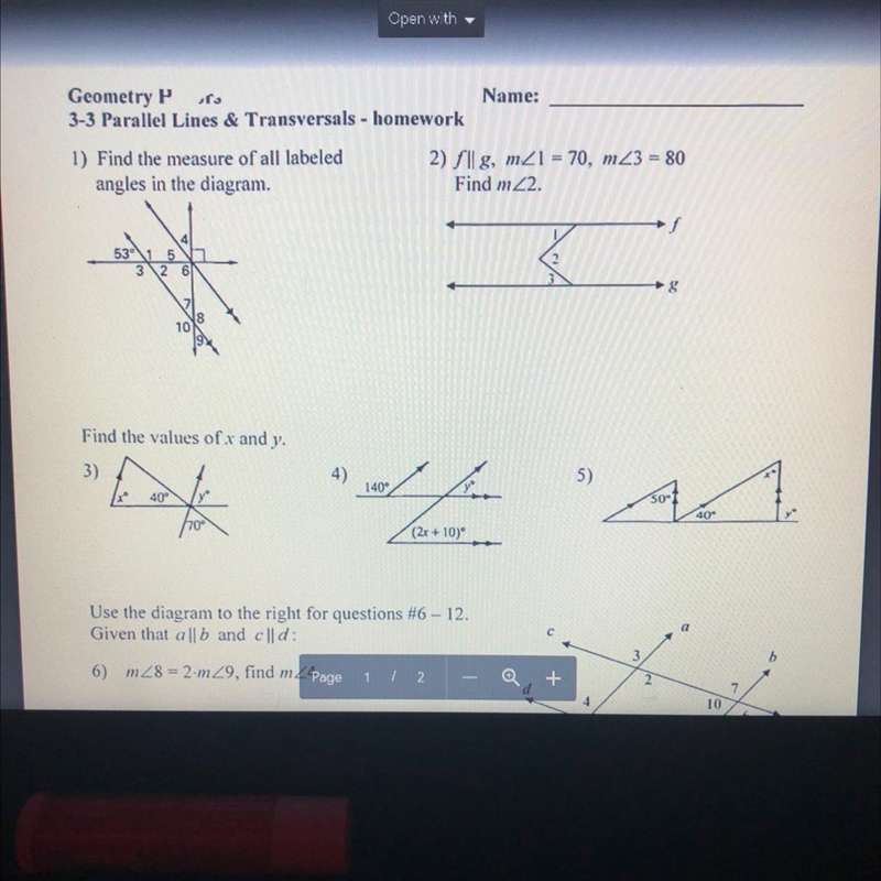 Find the measure of all labeled angles in the diagram-example-1