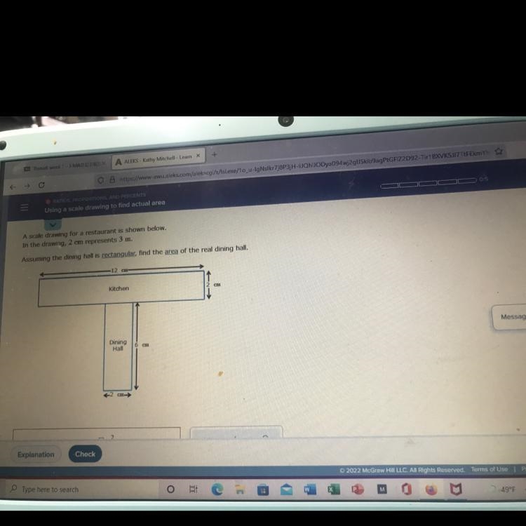 A scale drawing for a restaurant is shown below. In the drawing, 2 I'm represents-example-1