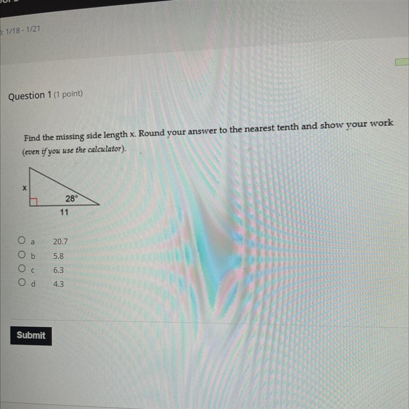 Find the missing side length x. And round to the nearest tenth-example-1