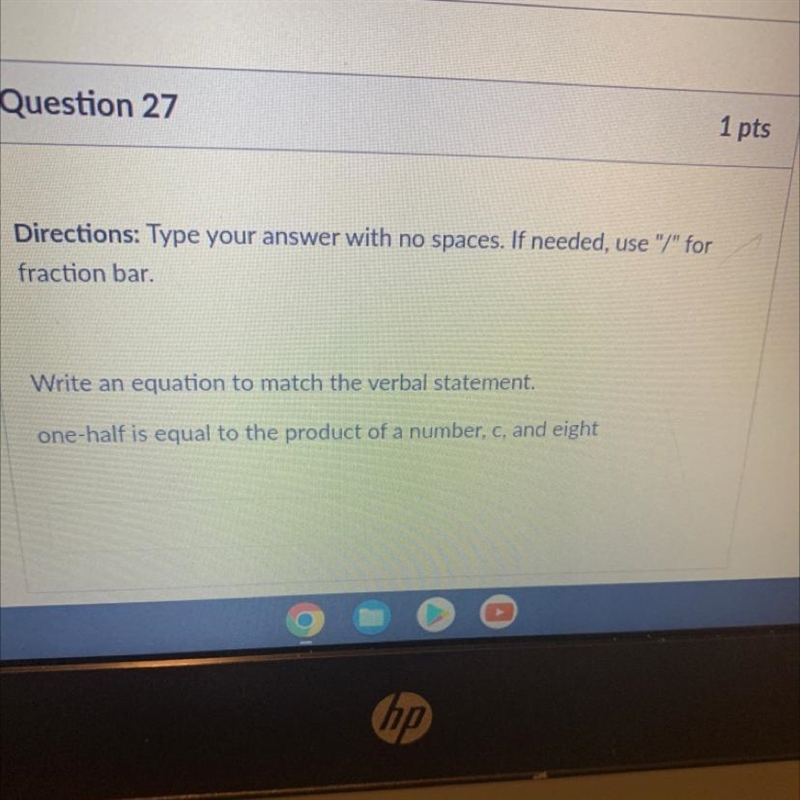 Write an equation to match the verbal statement. one-half is equal to the product-example-1