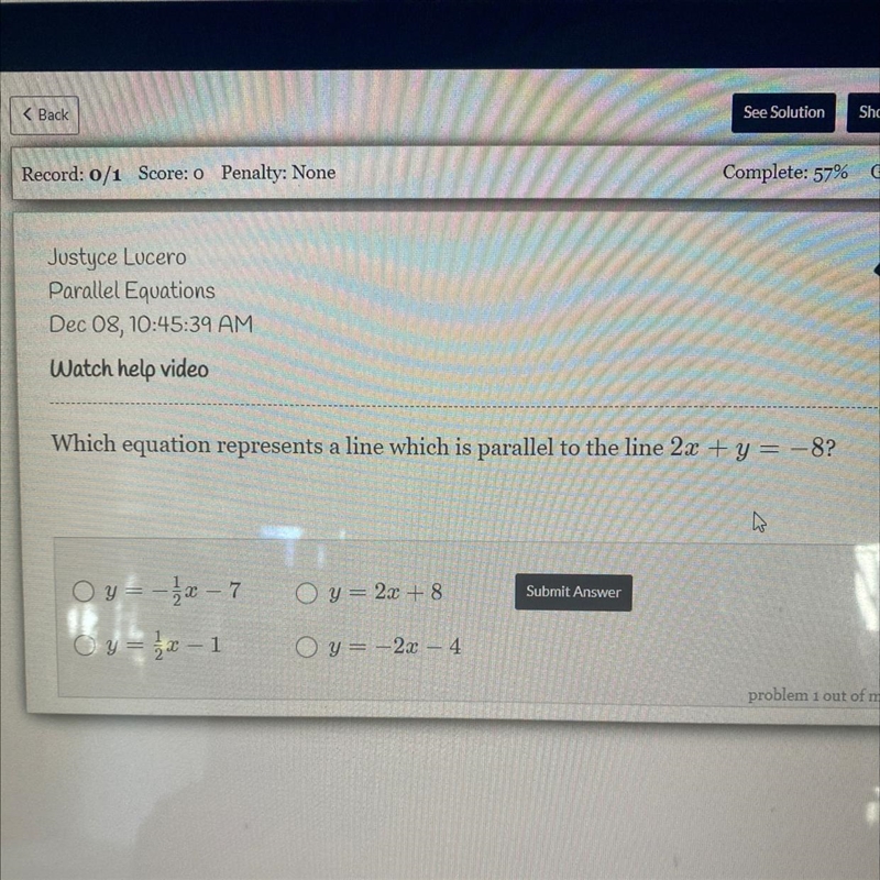 Which equation represents a line which is parallel to the line given-example-1