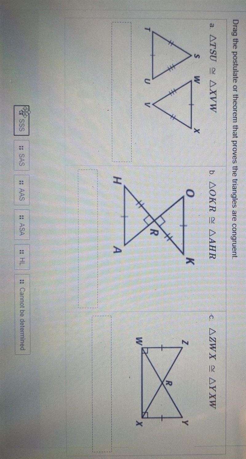 How do I find which postulate or theorem goes with each triangle?-example-1