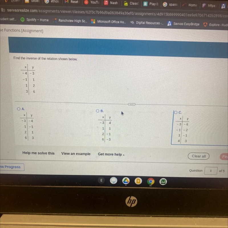 Choose the correct table for the inverse of the relation below-example-1