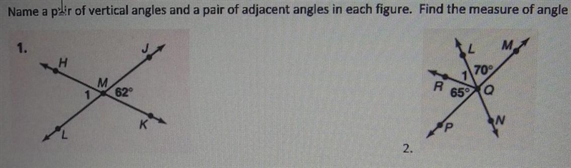 Question number 1 and 2 and find measure of. angle 1-example-1