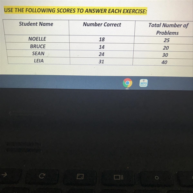 Use the following score to answer each exercise : (1) Determine each student’s percent-example-1