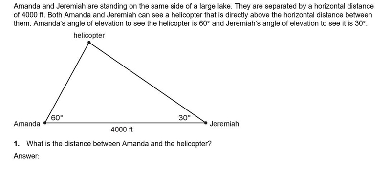 Amanda and Jeremiah are standing on the same side of a large lake. They are separated-example-1