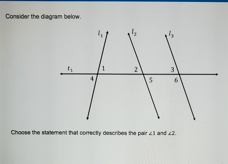 choose the statement that correctly describes the pair <1 and <2a. alternate-example-1