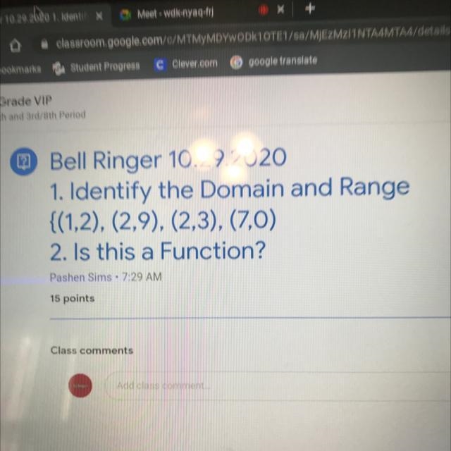 2 Bell Ringer 10 29.2 201. Identify the DC vain and Range{(1,2), (2,9), (2,3), (7,0)2. Is-example-1