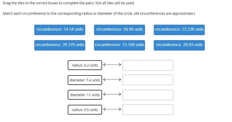 Drag the tiles to the correct boxes to complete the pairs. Not all tiles will be used-example-1