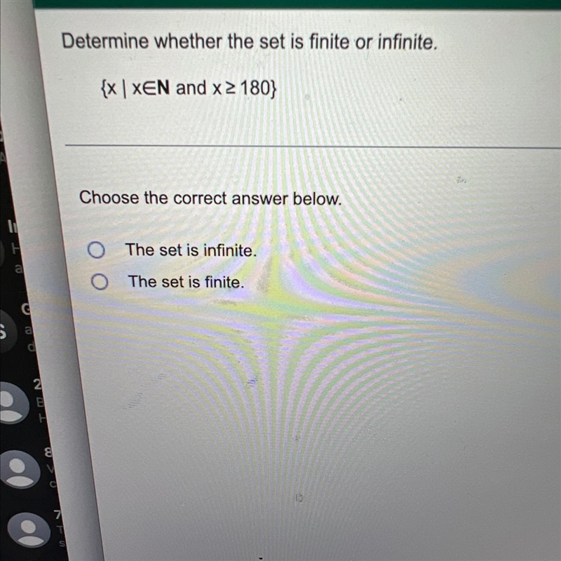 Determine whether the set is finite ir infinite-example-1