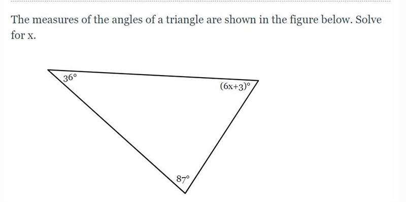 The measures of the angles of a triangle are shown in the figure below. Solve for-example-1