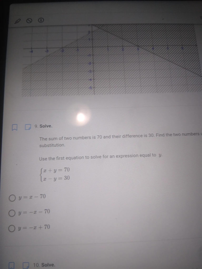 Use the first equation to solve for an expression equal to y-example-1