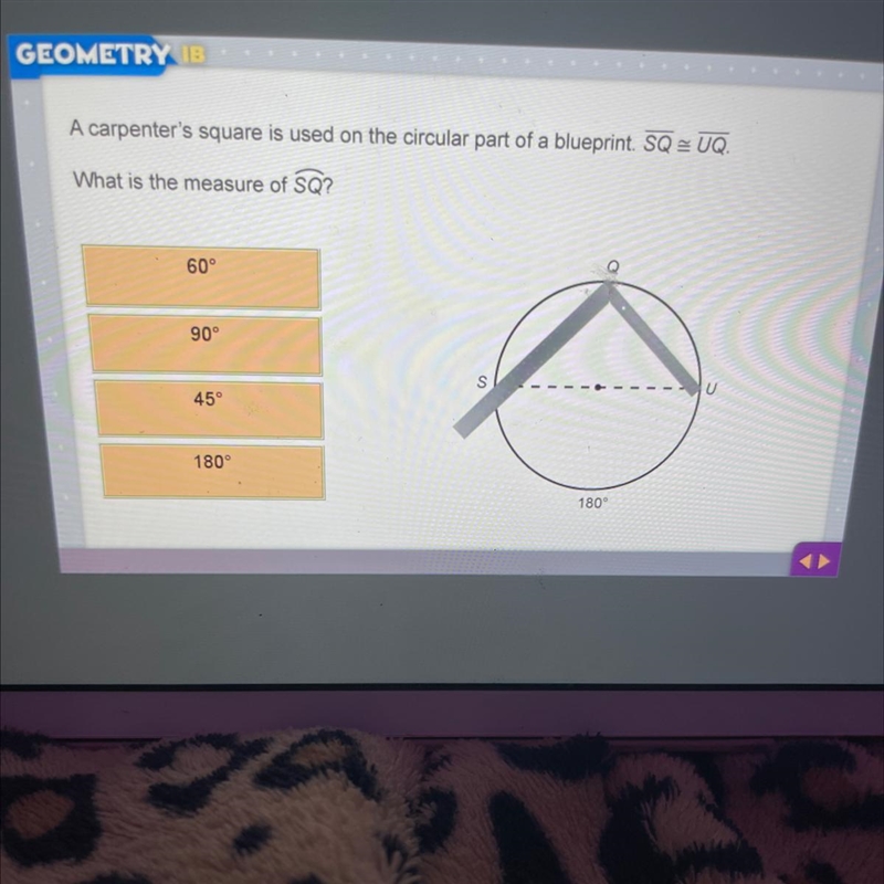 A carpenter's square is used on the circular part of a blueprint. SQ = UQ.What is-example-1