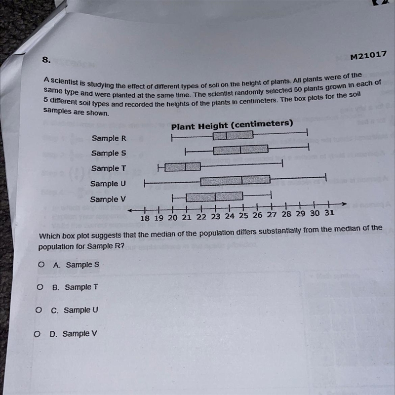 A scientist is studying the effect of different types of soll on the height of plants-example-1