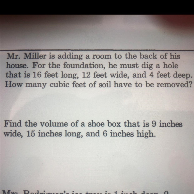 2) Find the volume of a shoe box that is wide9, 15 inches, and 6 inches high.-example-1