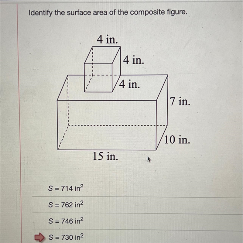 Can someone help me with my homework? (S=730 in^2 is incorrect)-example-1