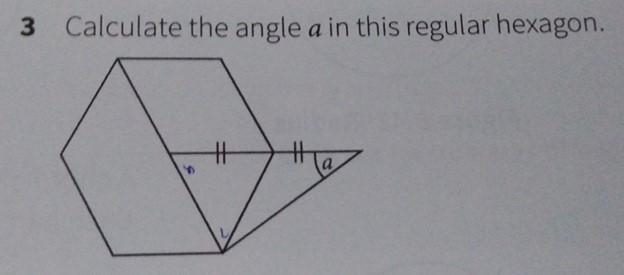 Geometry question. Calculate angle a, given that the hexagon is regular-example-1