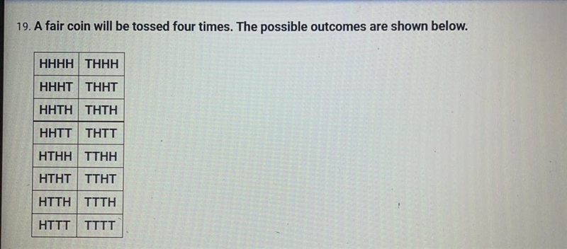 a fair coin will be tossed four times. the possible outcomes are shown below.it says-example-1