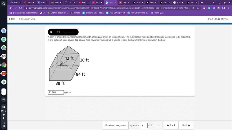 A barn is shaped like a rectangular prism with a triangular prism on top as shown-example-1