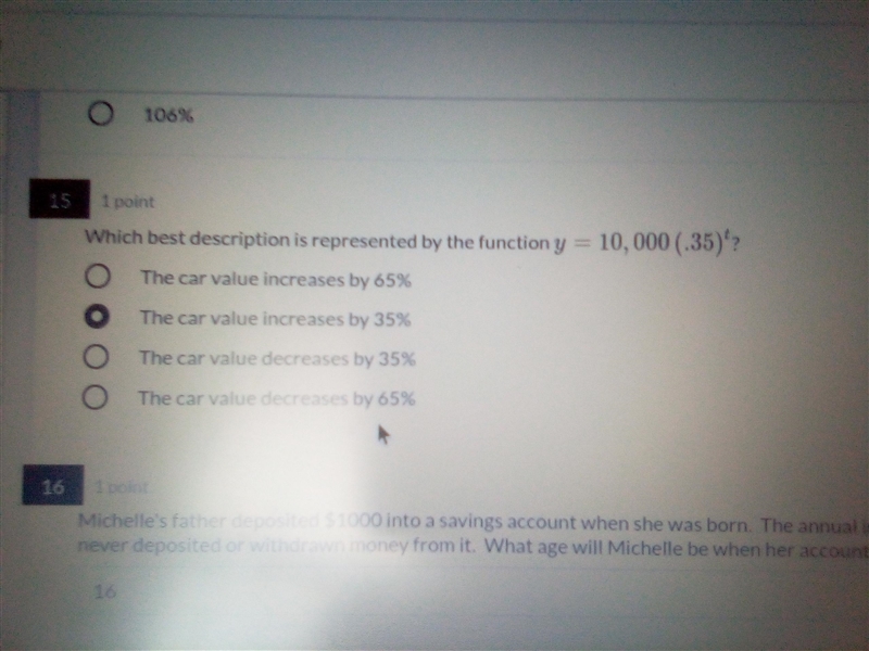 Which best description is represented by the function y = 10,000 (.35)^t-example-1