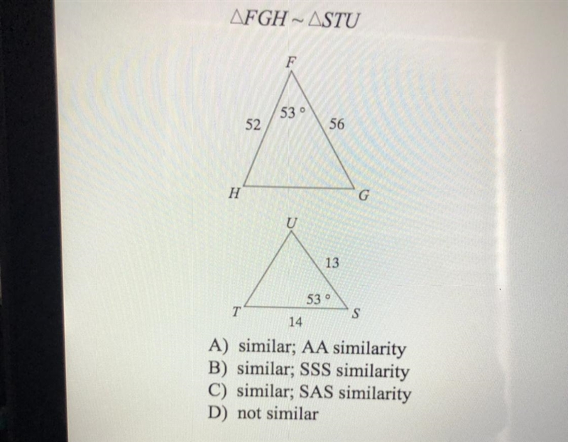 Determine if the triangles are similar if yes state how they are similar.-example-1