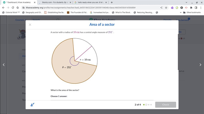 A sector with a radius of \maroonD{10\,\text{cm}}10cmstart color #ca337c, 10, start-example-1