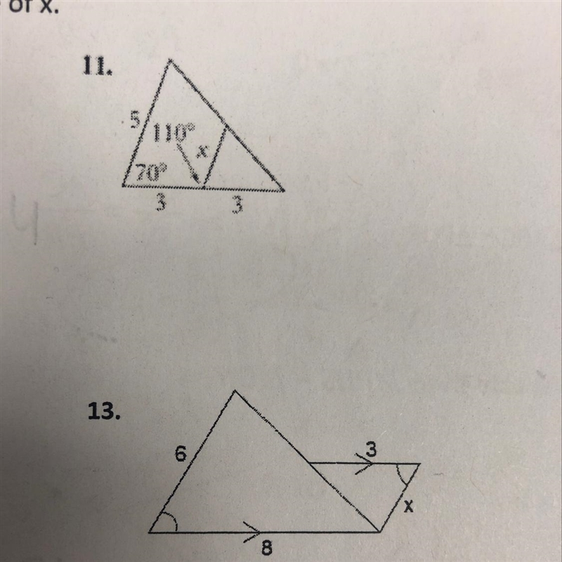 Explain why the triangles are similar. Then, find the value of x.-example-1