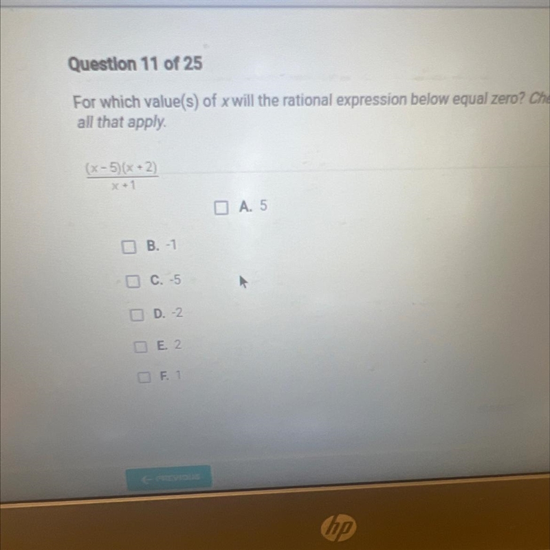 For which values of x will the rational expression below equal 0 check all that apply-example-1