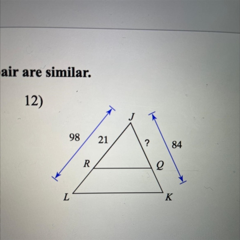 Find the missing lengths of the triangles. The triangles in each pair are similar-example-1